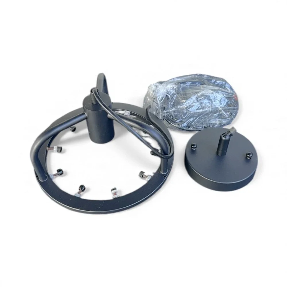 New Black Metal‎ Industrial Style Drum Light Fixture Textured Glass Panels